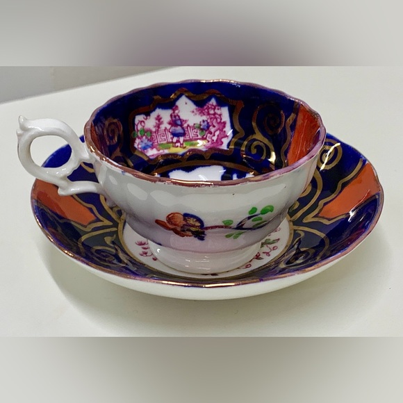 19th Century Antique Gaudy Welsh CHINOISSERIE Pattern Cup & Saucer Tea Set - Picture 3 of 15